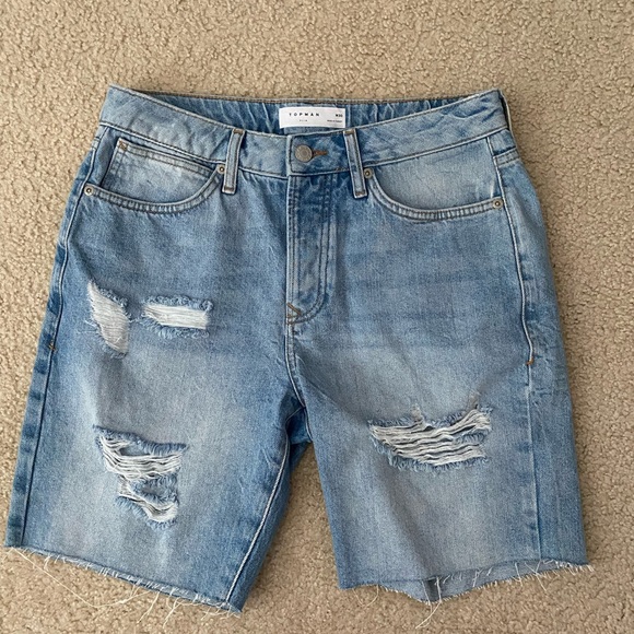 Topman Pants - Topman Distressed Jean Shorts/Frayed Hem